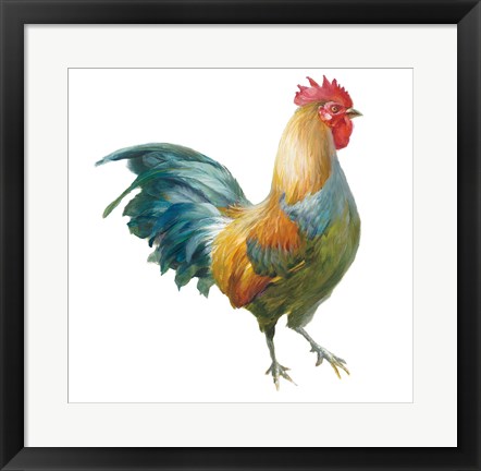 Framed Noble Rooster III on White Print