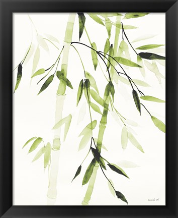 Framed Bamboo Leaves V Green Print