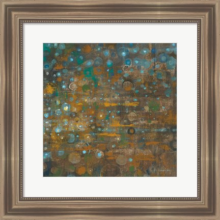 Framed Blue and Bronze Dots X Print