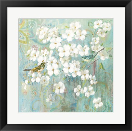 Framed Spring Dream II Teal Bird Print