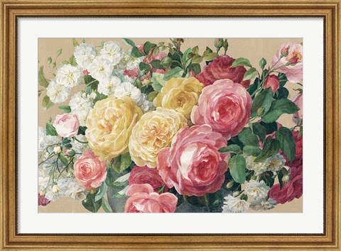 Framed Antique Roses on Tan Crop Print