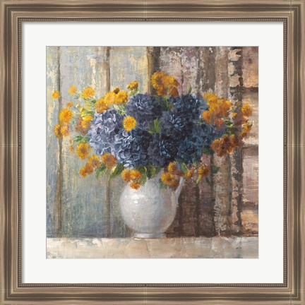 Framed Fall Dahlia Bouquet Crop Blue Print