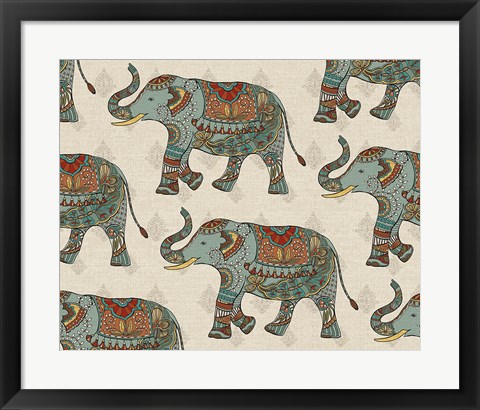 Framed Elephant Caravan Pattern Print