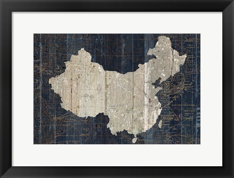 Framed Old World Map Blue China Print