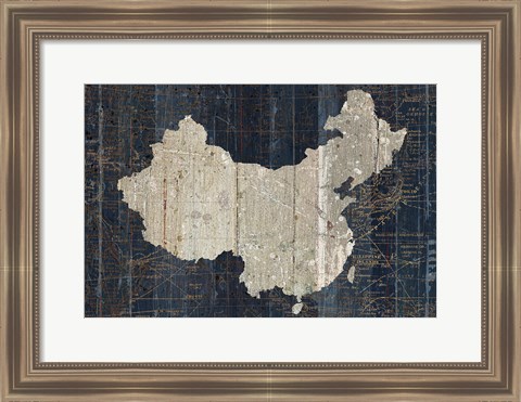 Framed Old World Map Blue China Print