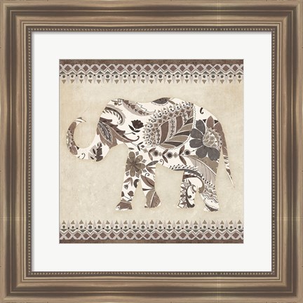 Framed Boho Elephant II Neutral Print