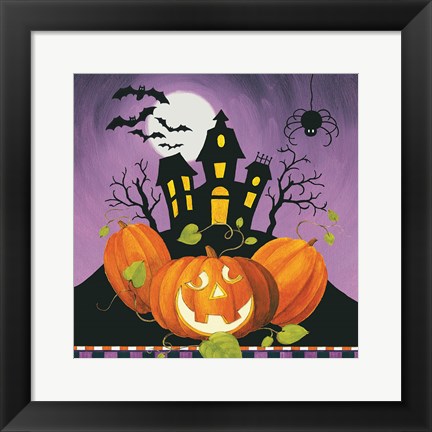 Framed Happy Haunting House on Pumpkins Print