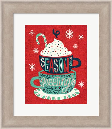 Framed Festive Holiday Cocoa Seasons Greetings Print