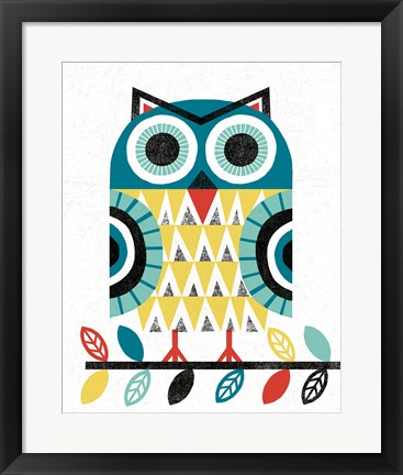 Framed Folk Lodge Owl V2 Teal Print