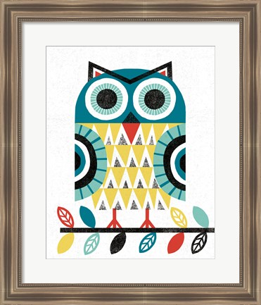 Framed Folk Lodge Owl V2 Teal Print