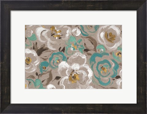 Framed Brushed Petals I Teal Print