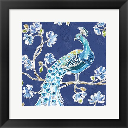 Framed Peacock Allegory IV Blue Print