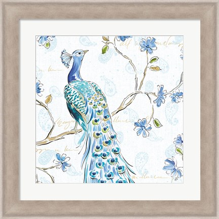 Framed Peacock Allegory III White Print