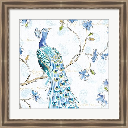 Framed Peacock Allegory III White Print