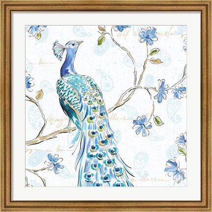 Framed Peacock Allegory III White Print