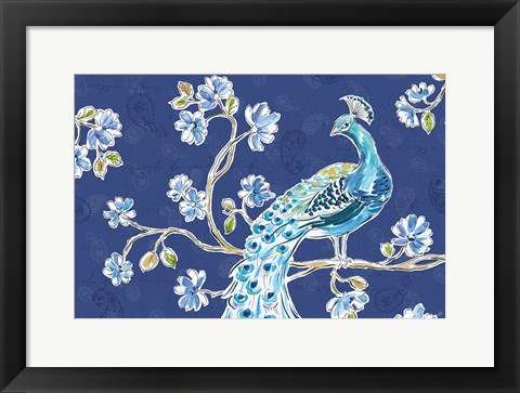 Framed Peacock Allegory II Blue Print