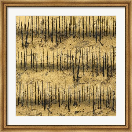 Framed Golden Trees III Taupe Pattern II Print