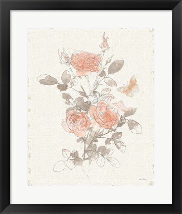 Framed Watery Blooms II Gray Cream Print