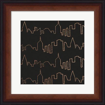 Framed NY Chic Skyline gold on black Print