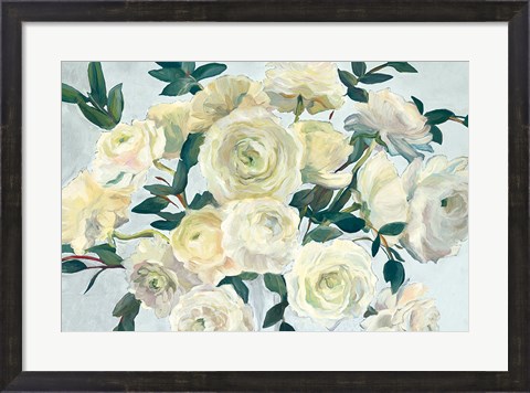 Framed Roses in Cobalt Vase Spa Blue Crop Print