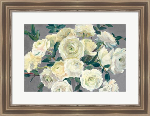 Framed Roses in Cobalt Vase Steel Gray Crop Print