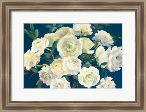 Framed Roses in Cobalt Vase Indigo Crop Print