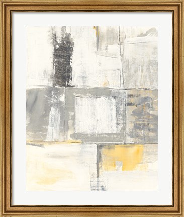 Framed Gray and Yellow Blocks II White Print