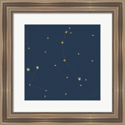 Framed Night Sky Navy and Gold Pattern 05A Print