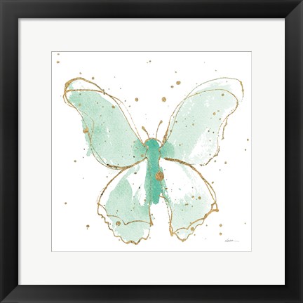 Framed Gilded Butterflies II Mint Print