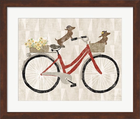 Framed Doxie Ride ver I Red Bike Print