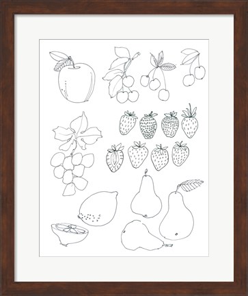 Framed Line Art Fruits Print