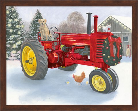 Framed Christmas in the Heartland III Red Tractor Print