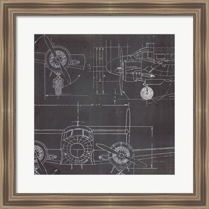 Framed Plane Blueprint III No Words Post Print