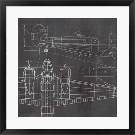 Framed Plane Blueprint II No Words Post Print