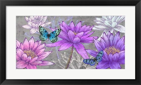 Framed Nympheas and Butterflies (Ash) Print