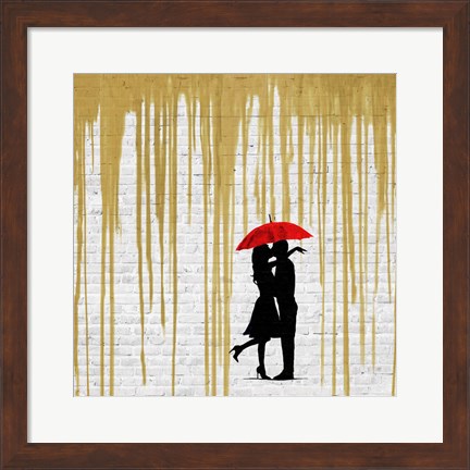 Framed Romance in the Rain (Gold, detail) Print