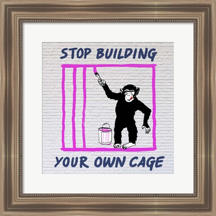 Framed Chimp in Cage Print