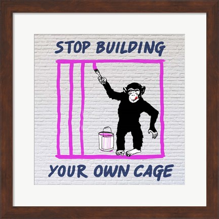 Framed Chimp in Cage Print