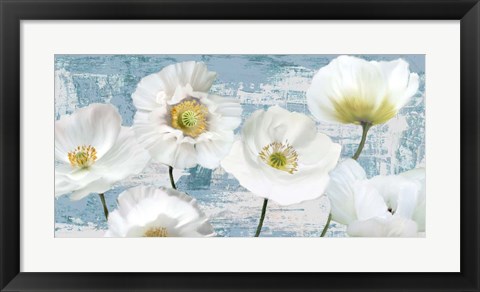 Framed Washed Poppies (Aqua) Print