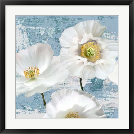 Framed Washed Poppies (Aqua) I Print