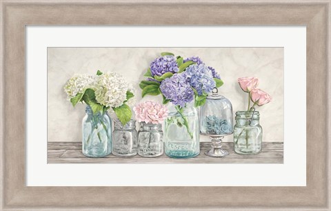 Framed Flowers in Mason Jars Print