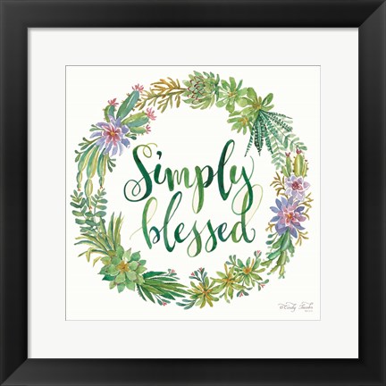 Framed Simply Blessed Succulent Wreath Print