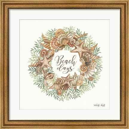 Framed Beach Days Shell Wreath Print