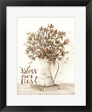 Framed Bless Our Nest Cotton Bouquet Print