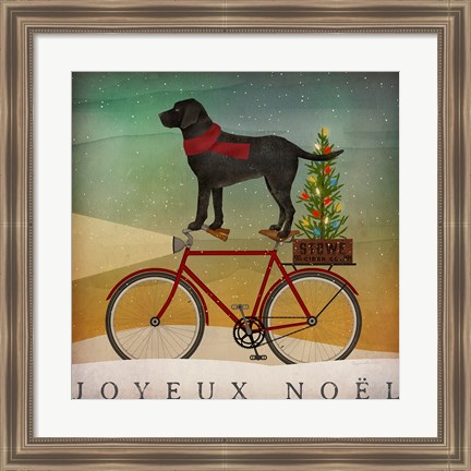 Framed Black Lab on Bike Christmas Print