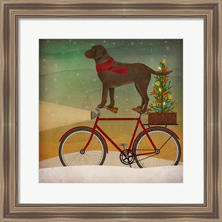 Framed Brown Lab on Bike Christmas Print