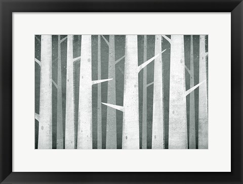 Framed Birches Winter Woods I Neutral Print