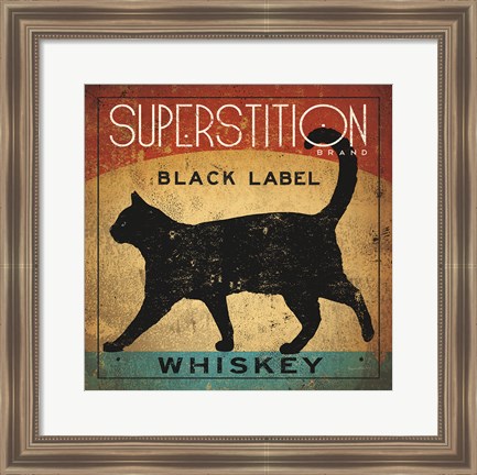 Framed Superstition Black Label Whiskey Cat Print