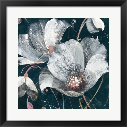 Framed Transluncent Poppies Navy Print