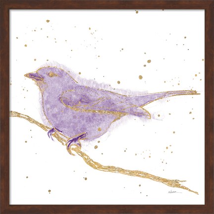 Framed Gilded Bird I Lavender Print